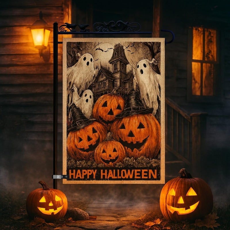 KarvePro Halloween Garden Flag 12x18 Double Sided – Happy Halloween Flag for Outside, Spooky Ghosts, Pumpkins & Haunted House Yard Flag Decor for Fall Outdoor Display - Image 2